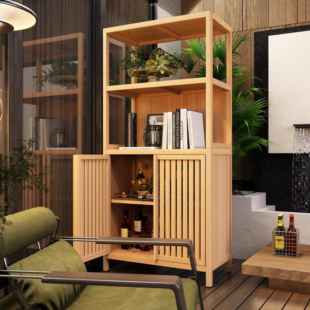 Tenleaf 24.57 in. W x 12.99 in. D x 52.01 in. H Brown Bamboo Linen Cabinet for Bathroom Living Room Kitchen Study Porch (2)