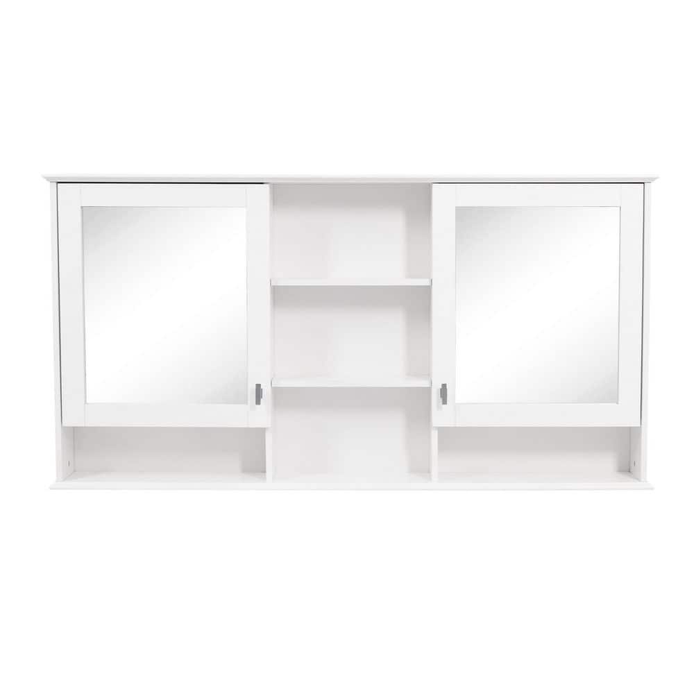 Virubi White 55 in. W x 28.7 in. H Rectangular Wood Medicine Cabinet with Mirror, Adjustable Shelves, Soft-Closing Hinges