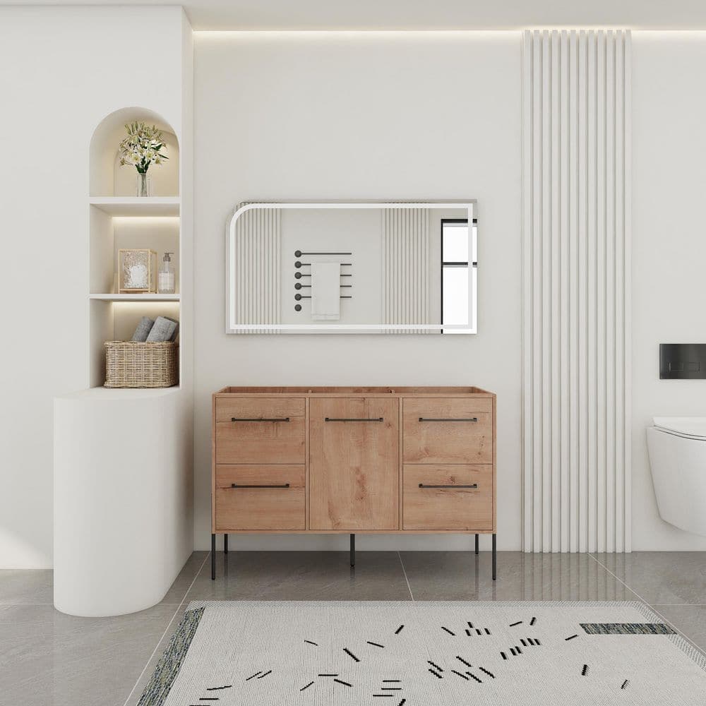 Noble House Joel 46.88 in. Bath Vanity Cabinet without Top in Imitative Oak with Soft-Close Door and 4 Drawers (1)