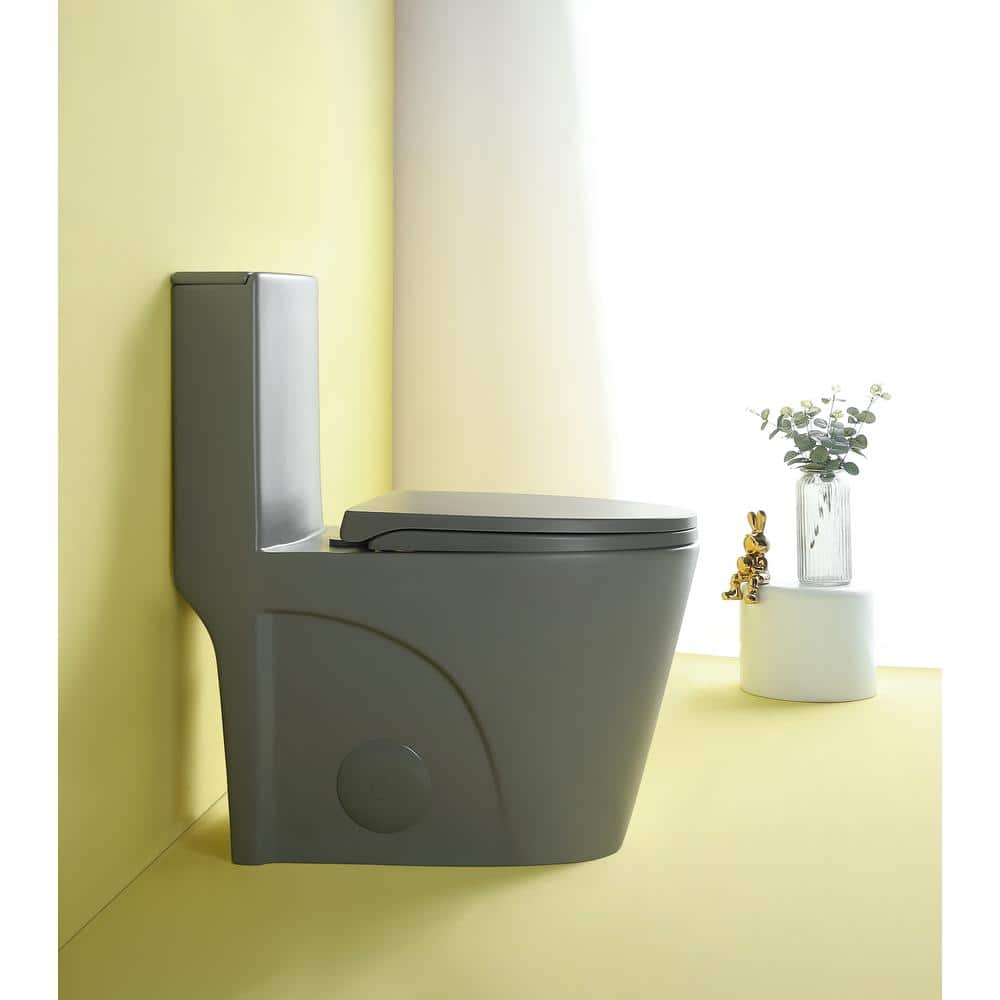 Abruzzo Lux 1-Piece Toilet 1.1 GPF/1.6 GPF Dual Flush Elongated Toilet 17-1/8 in. ADA Comfort Height Toilet in Light Grey (2)