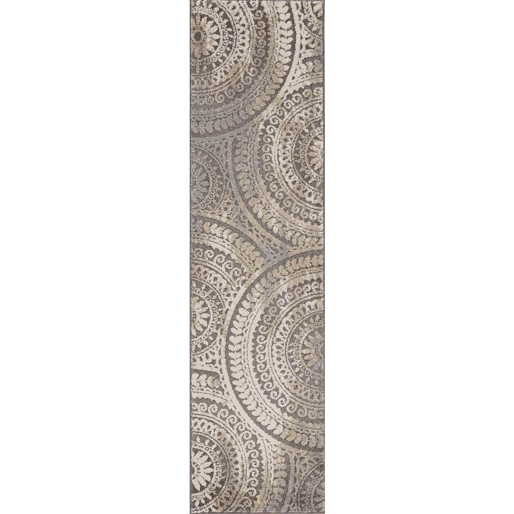 StyleWell Spiral Medallion Geometric Gray 2 ft. x 7 ft. Rectangle Indoor Runner Rug