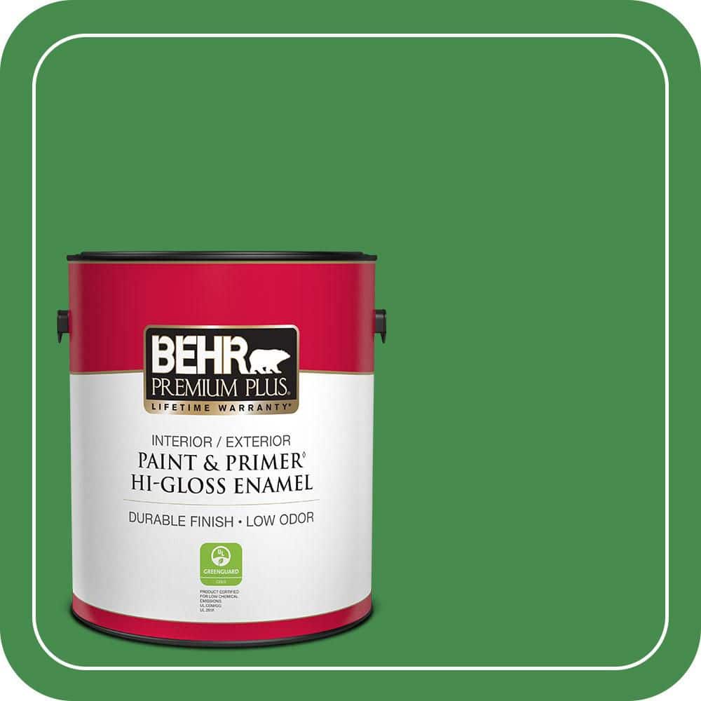 BEHR PREMIUM PLUS 1 gal. #MQ4-48 Planet Green Hi-Gloss Enamel Interior/Exterior Paint & Primer