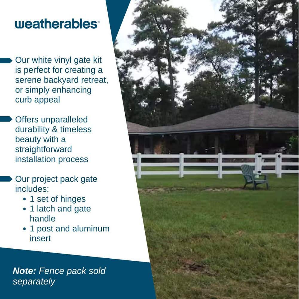 Weatherables 4 ft. W x 4 ft. H 3 Rail White Vinyl Fence Gate EZ Pack (2)