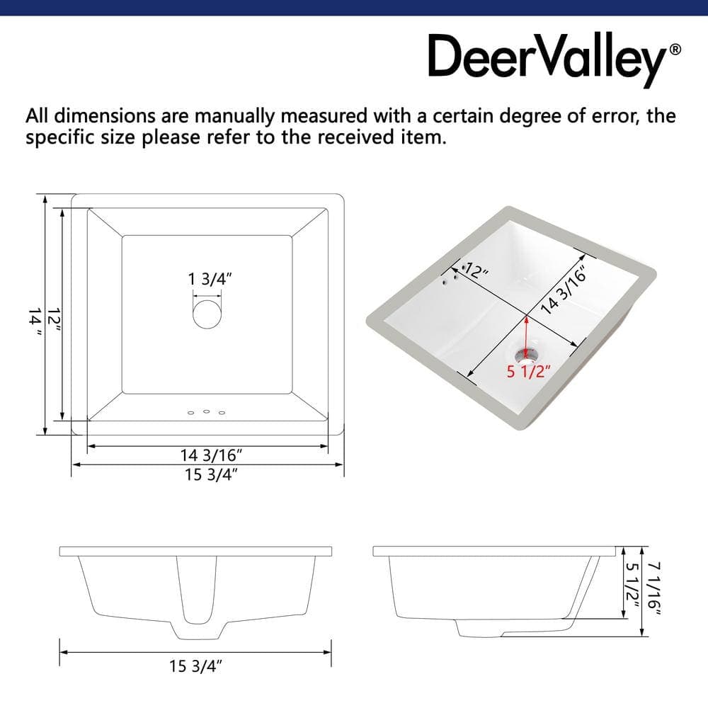 DEERVALLEY 13.98 in. Undermount Bathroom Sink Vitreous China with Overflow Drain (3)