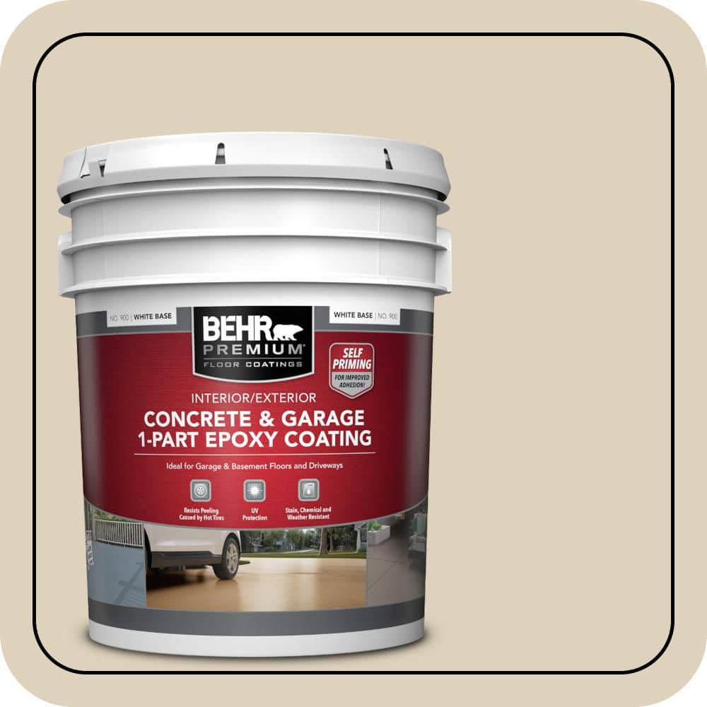 BEHR PREMIUM 5 gal. #PPU4-12 Natural Almond Self-Priming 1-Part Epoxy Satin Interior/Exterior Concrete and Garage Floor Paint (1)
