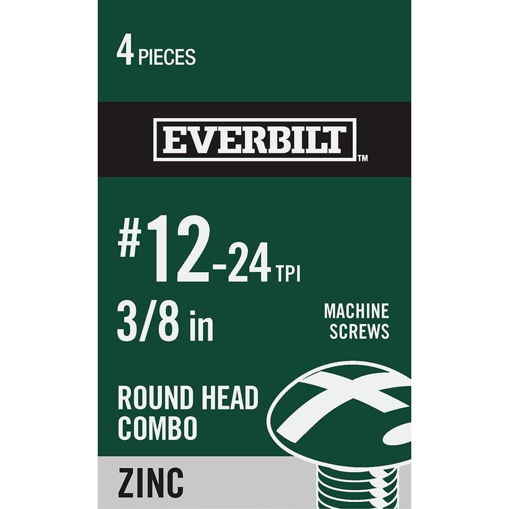 Everbilt #12-24 x 3/8 in. Zinc Plated Combo Round Head Machine Screw (4-Pack)