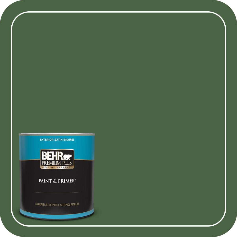 BEHR PREMIUM PLUS 1 qt. #S400-7 Deep Viridian Satin Enamel Exterior Paint & Primer
