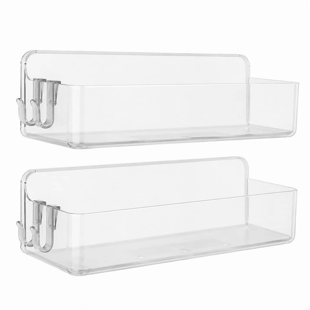 KHKFY Clear Adhesive Wall Shower Shelf Organizer for Bathroom, 12.5 in. W x 4.1 in. D x 3.9 in. H, Set of 2 Shelf (1)
