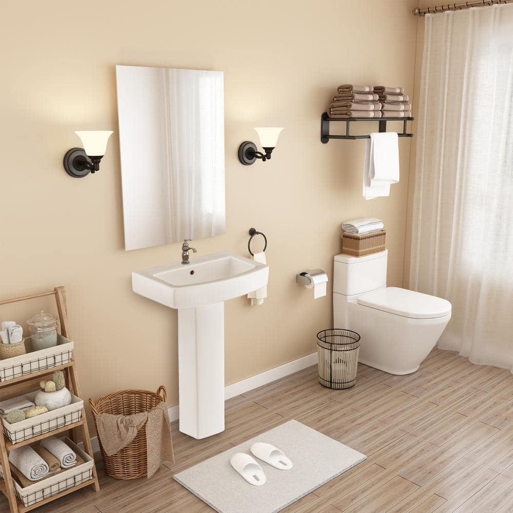 Kuomih 22 in. White Ceramic Pedestal Sink with 27 in. Base in White (2)
