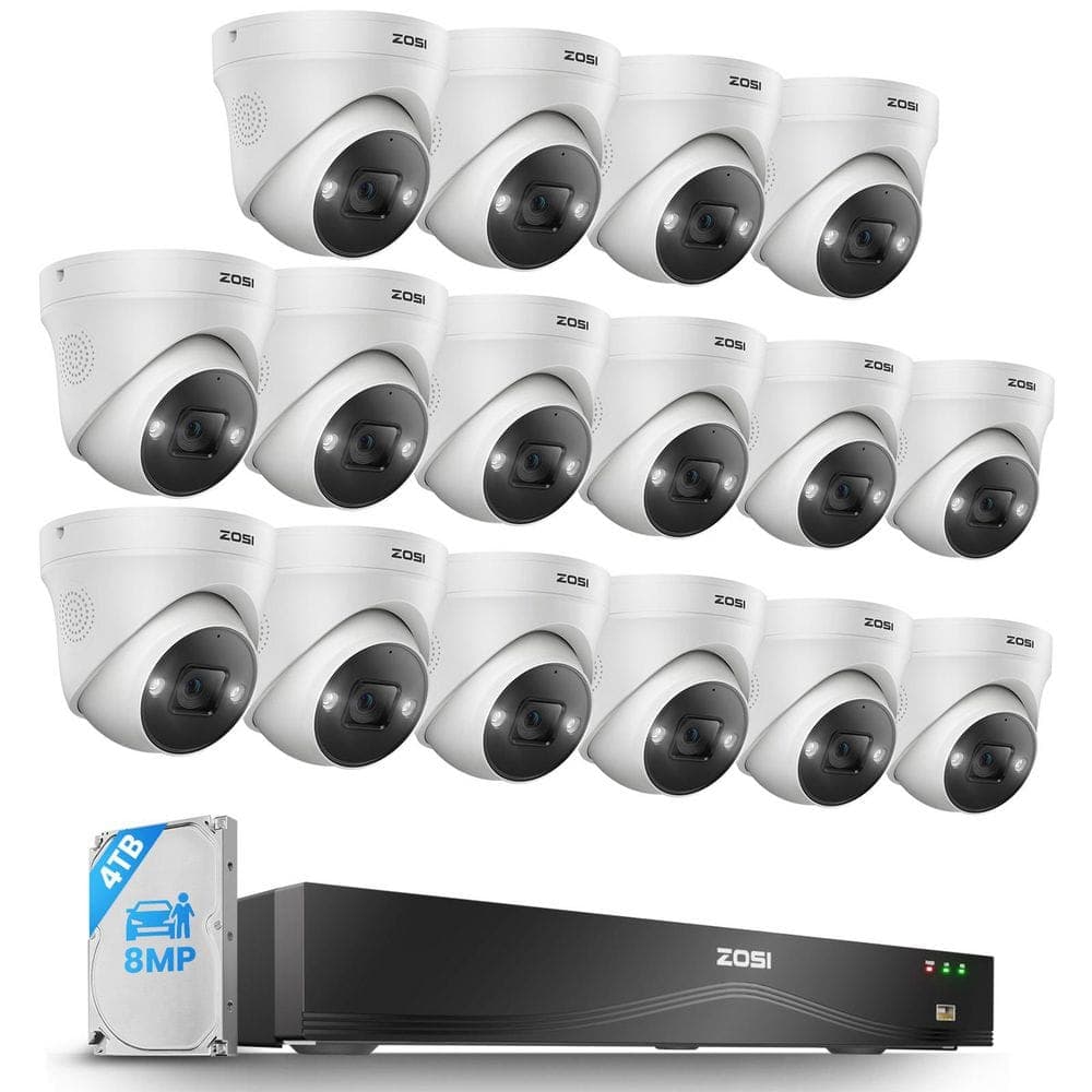ZOSI 4K Ultra HD 16-Channel 8MP POE 4TB NVR Security Camera System with 16-Wired Spotlight Cameras, 2-Way Audio (1)