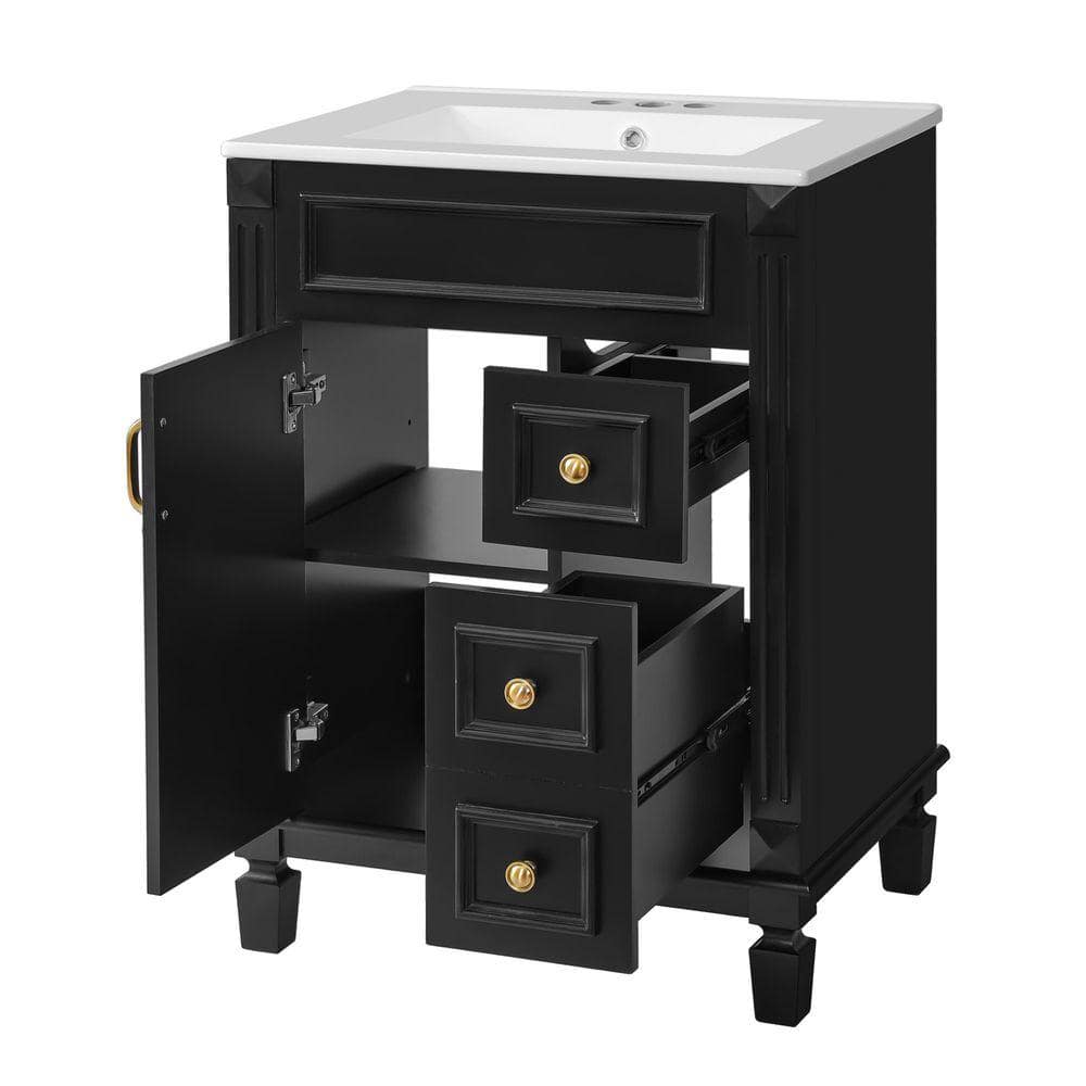 COWLOWN 24 in. W x 18.3 in. D x 34 in. H Bathroom Black Linen Cabinet (1)