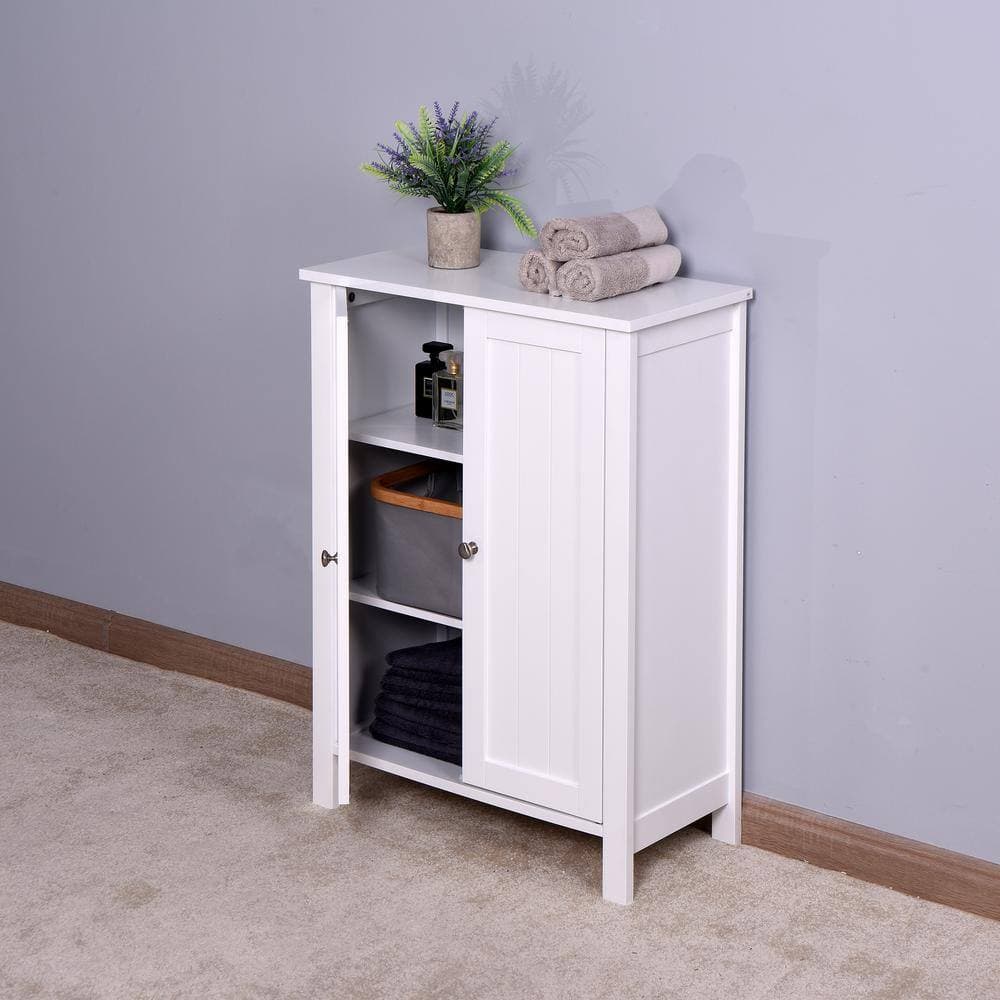 Tileon 23.6 in. W x 11.8 in. D x 31.5 in. H White MDF Free Standing Bathroom Storage Linen Cabinet with Adjustable Shelves (2)