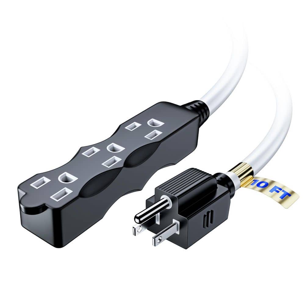 MAXIMM 10 ft. 16 / 3 Light Duty Indoor I-Shaped Extension Cord, 3-Outlet, 13 Amps, Black with White Indicators (1)