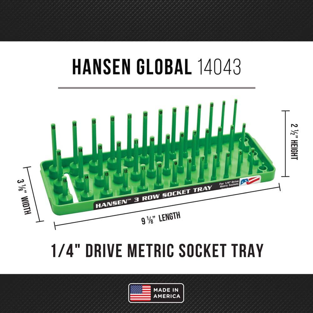Hansen 3-Row Socket Holder in Green 1/4 in. Drive Metric (2)