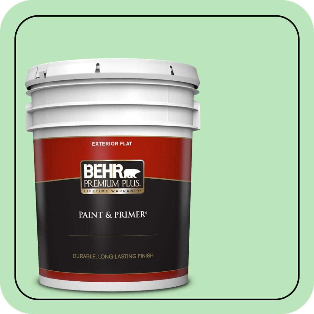 BEHR PREMIUM PLUS 5 gal. #P390-3 Mint Parfait Flat Exterior Paint & Primer