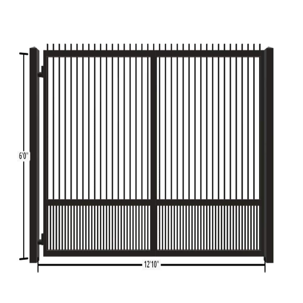 Unbranded Driveway Gate — Swing, Side, Finials, Puppy, Black — 154"W x 72"H