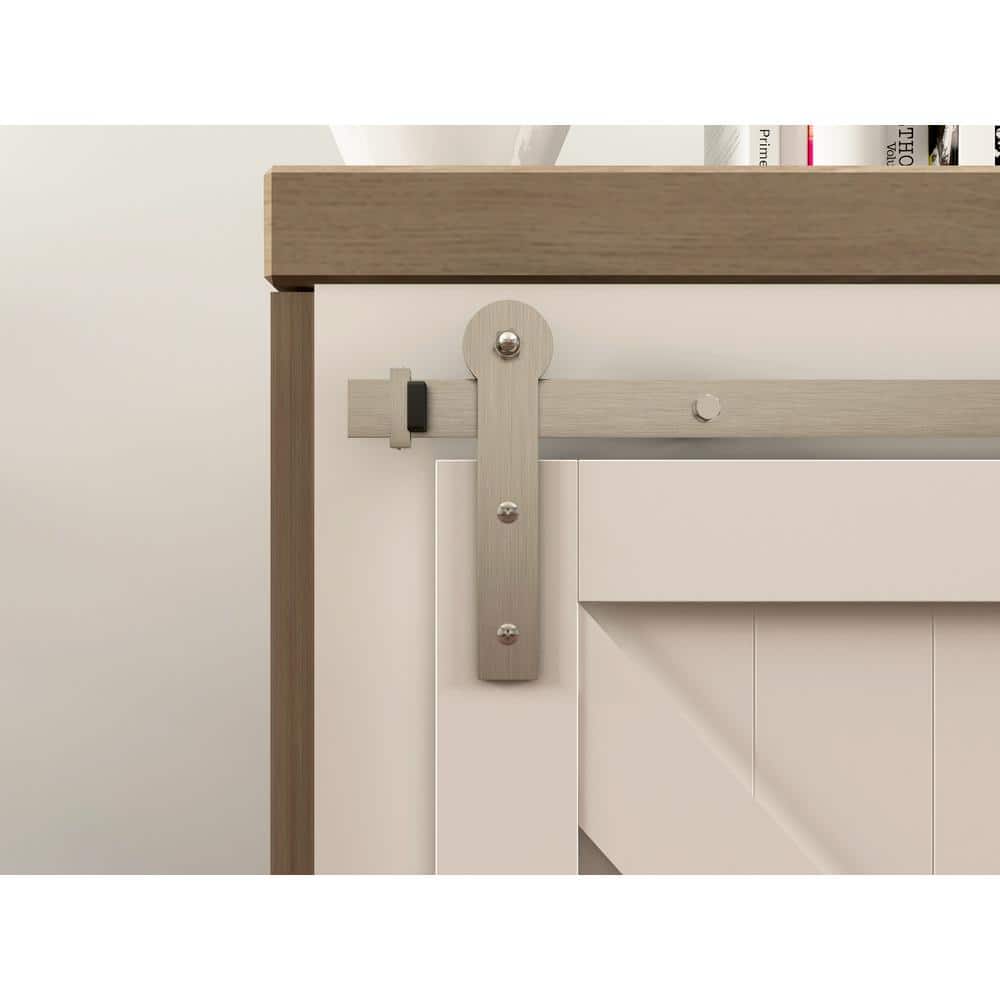 Quiet Glide 48 in. Satin Nickel Miniature Round Stick Mini Sliding Barn Door Hardware for Double Furniture Wood Doors (3)