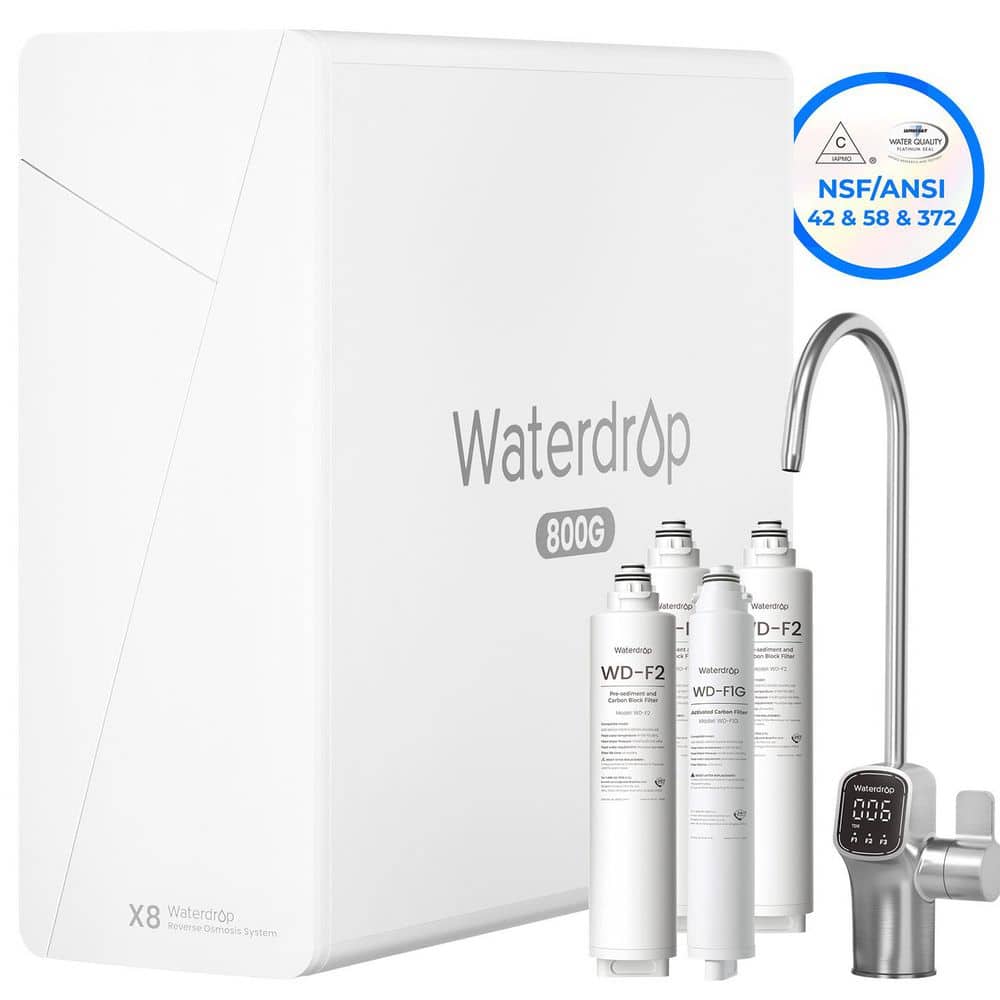 Waterdrop X8-Basic Undersink Reverse Osmosis System, 800 GPD Tankless, 9-Stage, Extra 3 WD-F2 and 1 WD-F1G Filters 2-Year Supply