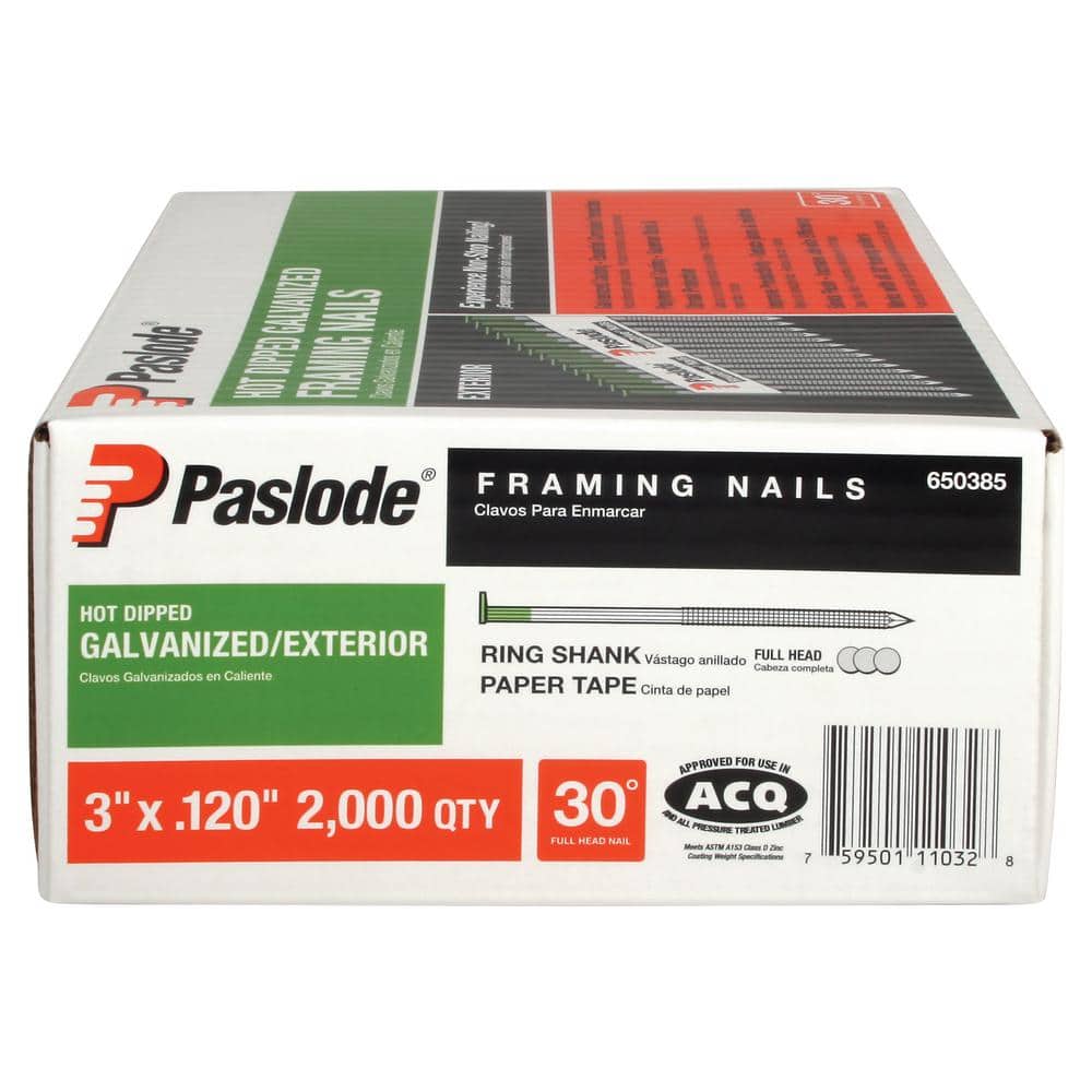 Paslode 3 in. x 0.120-Gauge Galvanized Ring Shank 30° Paper Tape Framing Nails Combo (4 Boxes of Nails, 2000 Nails per Box) (2)