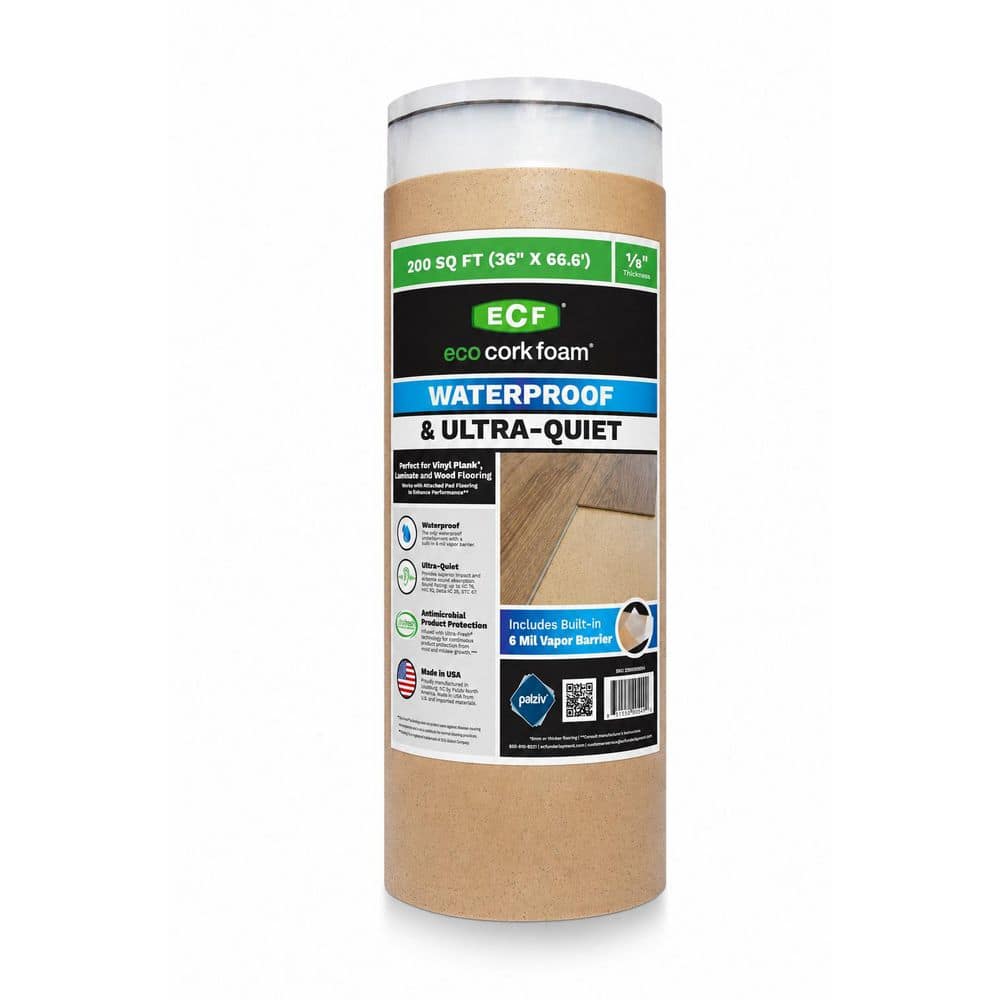 Eco Cork Foam 200 sq. ft. 36 in. W x 66.67 ft. L x 3.2 mm T Waterproof Premium Plus 10-in-1 Underlayment for Wood Vinyl and Laminate