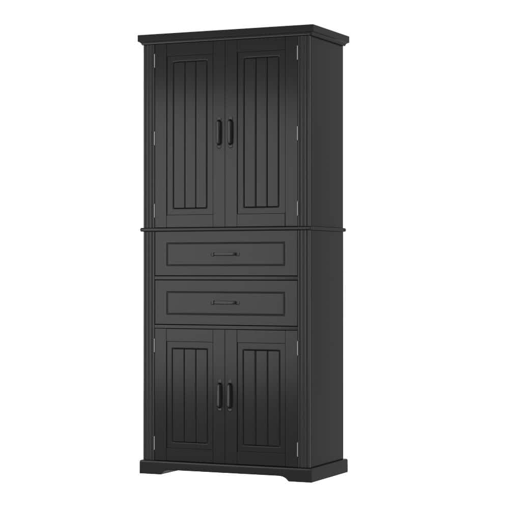 YSQCAR 30 in. W x 15.8 in. D x 72.5 in. H Freestanding Black Linen Cabinet with 2 Drawers and Slide Rails and Adjustable Shelf (1)