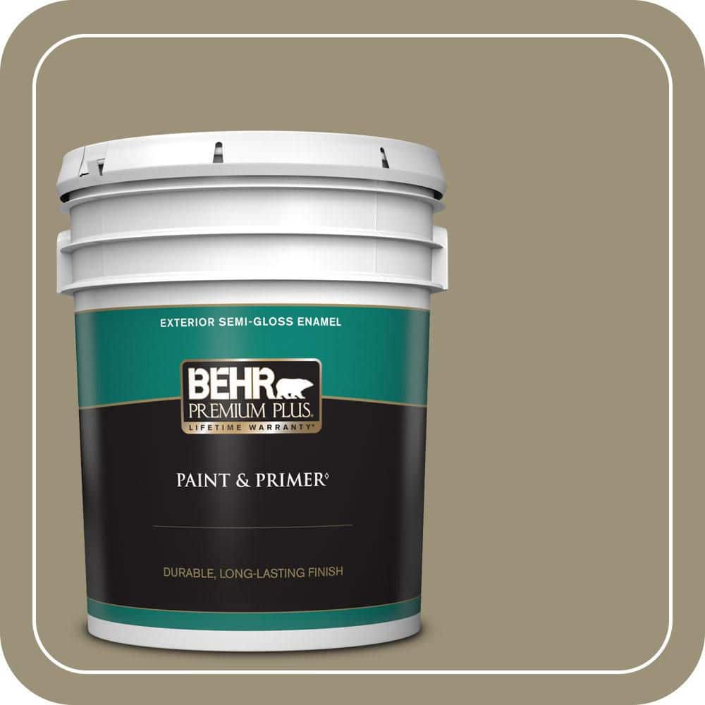 BEHR PREMIUM PLUS 5 gal. #N340-5 Grassy Savannah Semi-Gloss Enamel Exterior Paint & Primer
