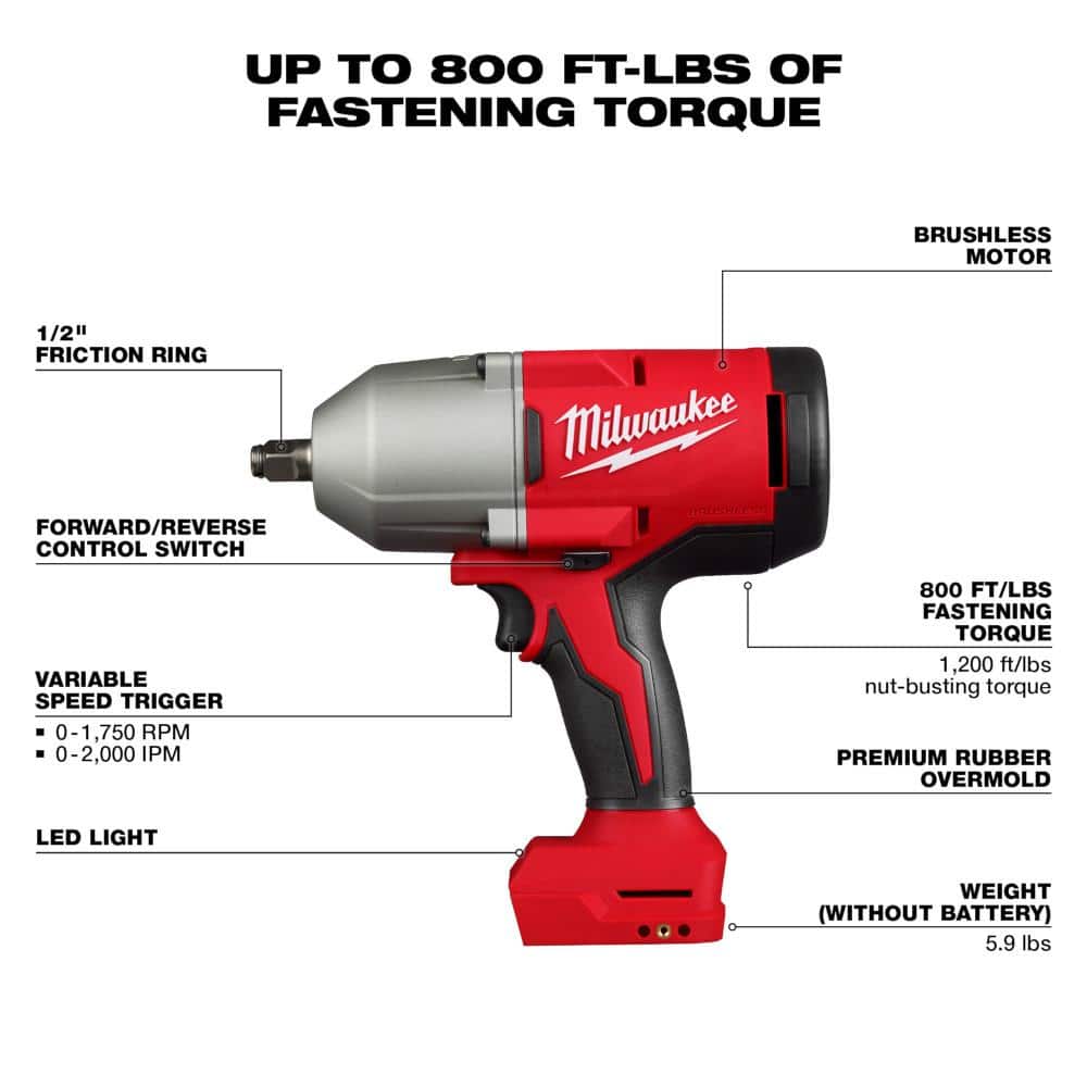 Milwaukee M18 18-Volt Lithium-Ion Brushless 1/2 in. High Torque Impact Wrench with Friction Ring (Tool-Only) (2)