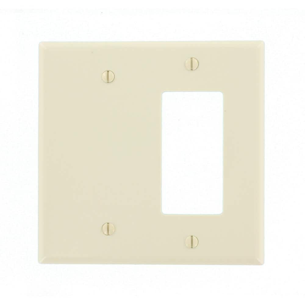 Leviton 2-Gang Light Almond 1-Decora/Rocker / 1-Blank Plastic Midway/Midsize Wall Plate (1-Pack) 80608-T (2)