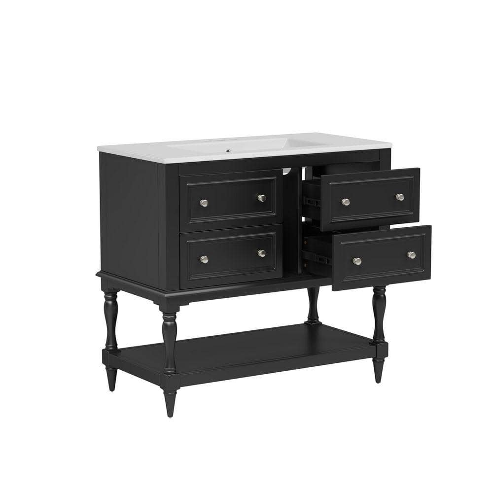 COWLOWN 36 in. W x 18 in. D x 34 in. H Bathroom Black Linen Cabinet (1)