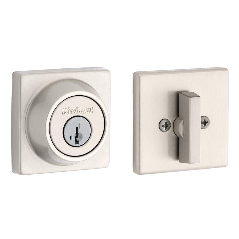 Kwikset 660 Series Satin Nickel Keyed Square Deadbolt Keyed One Side Featuring SmartKey Security