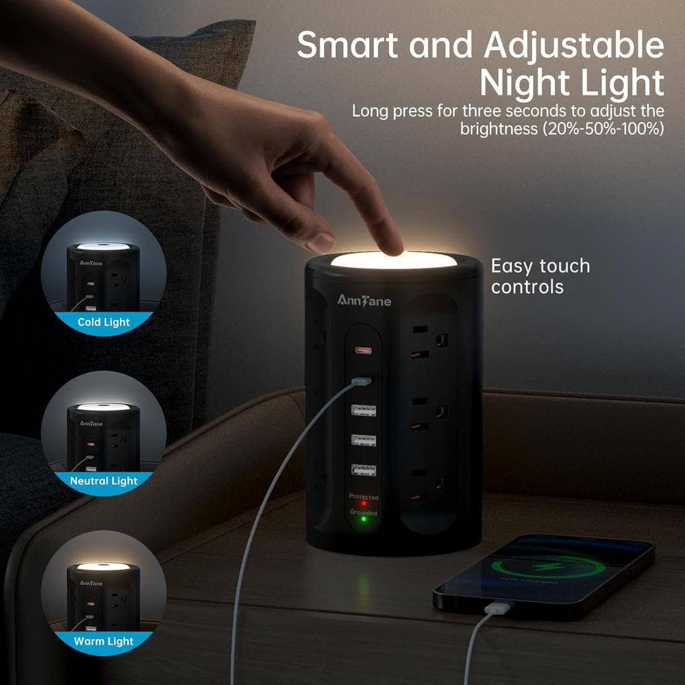 Lukyamzn 12-Outlet Power Strip Surge Protector with 5 USB Port & 10 ft. Extension Cord in Black (3)