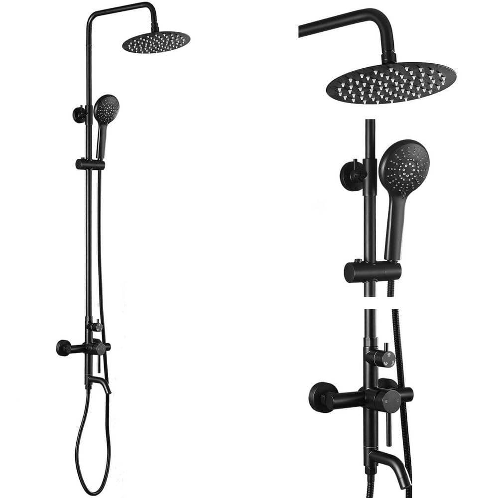 AKLFGN Outdoor Single-Handle 3-Spray Tub and Shower Faucet 8 in. Shower Heads 1.8 GPM with Adjustable Heads in. Matte Black (1)