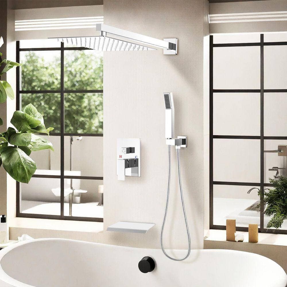 AKLFGN 12 in. Shower Head Double Handle 3-Spray Tub and Shower Faucet Shower Combo 2.5 GPM in Polished Chrome Valve Included (3)