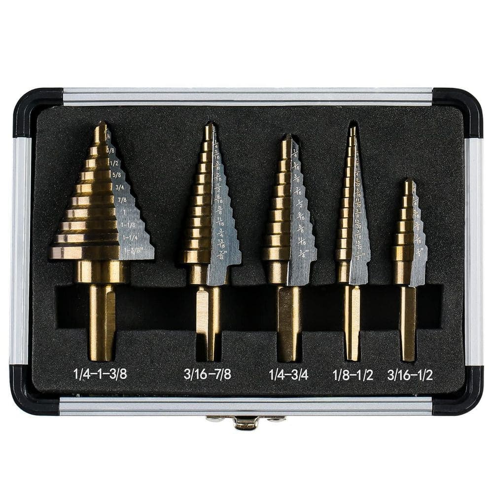 MYWISH Titanium HSS Step Drill Bit Set (5-Piece) with Aluminum Case