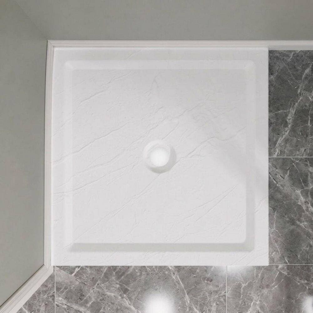 WELLFOR 36 in. L x 36 in. W x 3.3 in. H Alcove Square Acrylic Anti-Slip Shower Pan Base with Center Drain in Slate White (3)