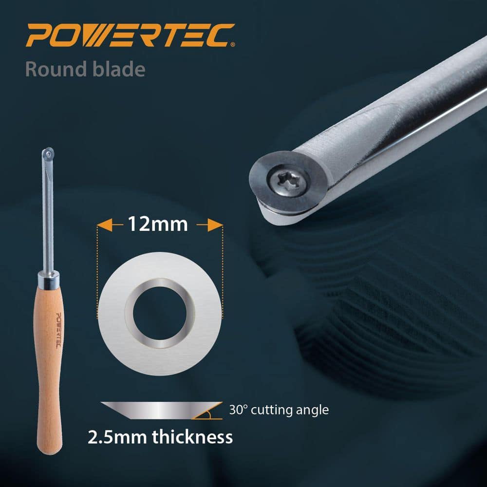 ‎POWERTEC 3PCS Carbide Lathe Tools for Woodturning with 10 in. Center Finder Compass, Wood Lathe Tool Chisel w/ Replaceable Blade (3)