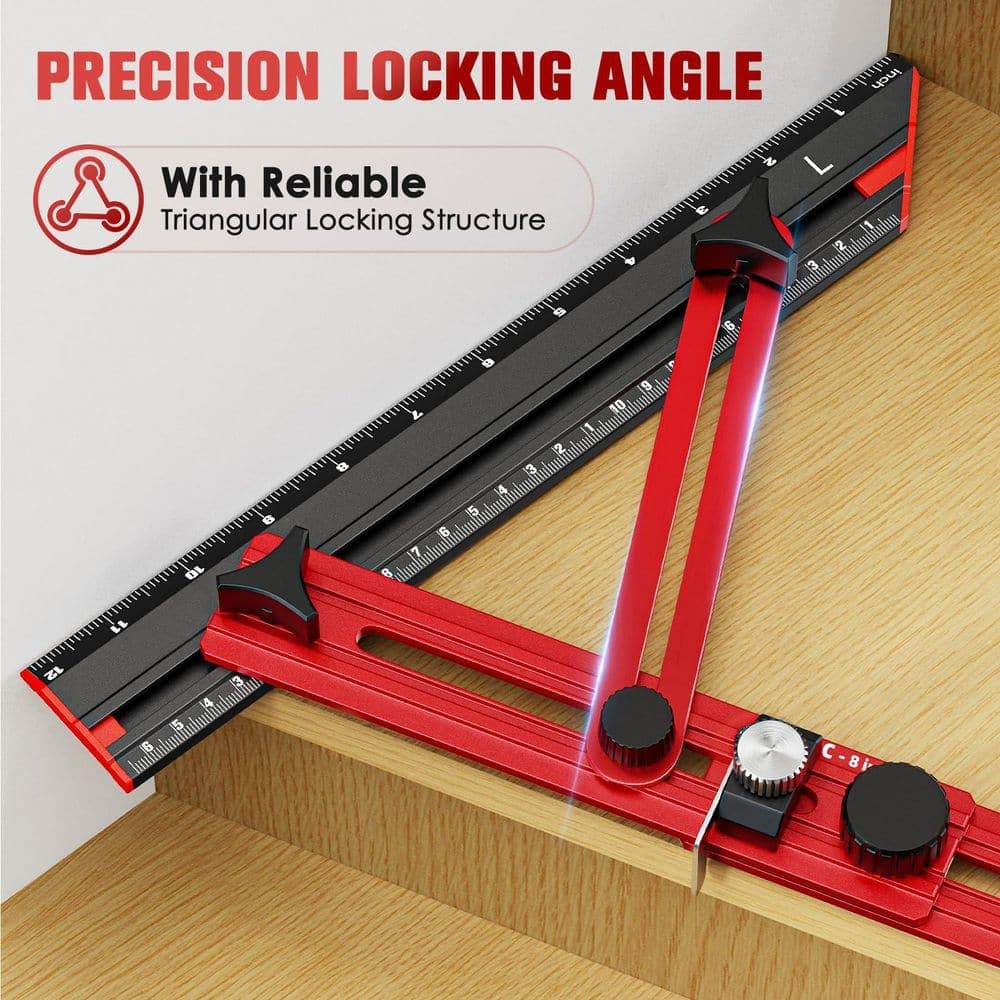 Unbranded Stair Tread Template Tool w/ Triangular Structure Brace Edge Flip Stops Aluminum Alloy Jig for Accurate Stair Measuring (3)