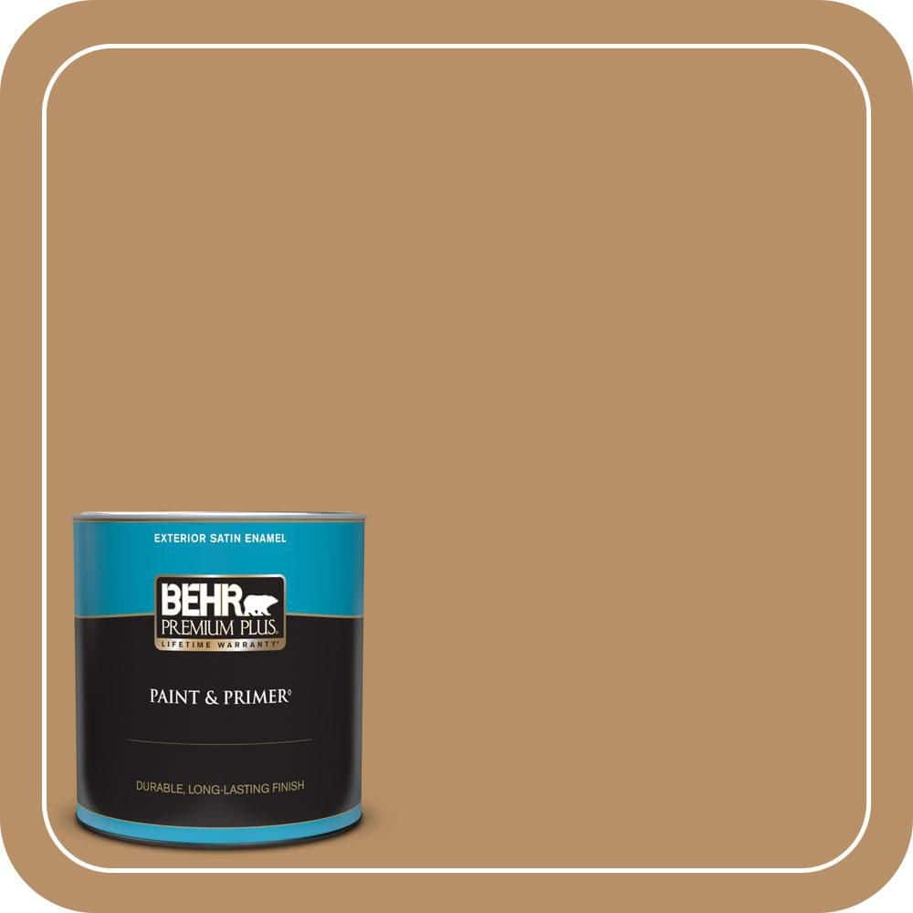 BEHR PREMIUM PLUS 1 qt. #S260-5 Almond Roca Satin Enamel Exterior Paint & Primer