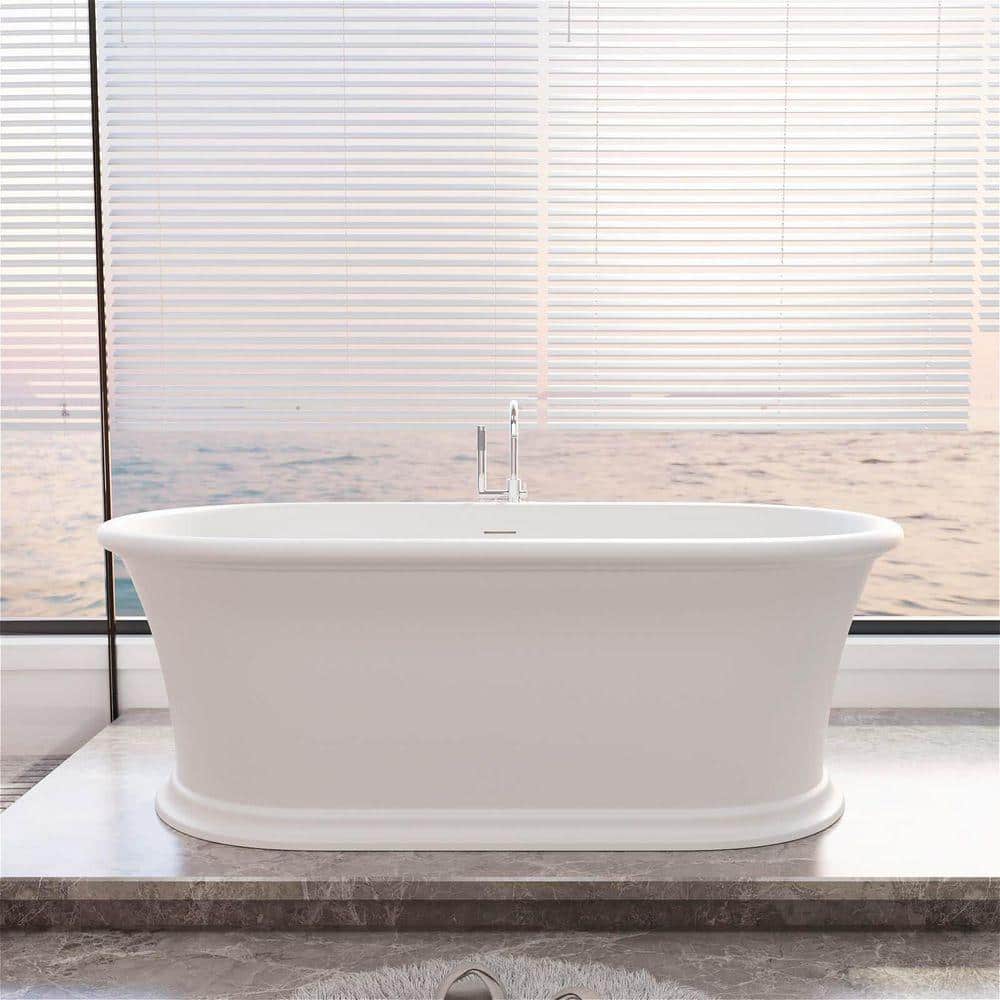 GIVING TREE 61 in. x 30.7 in. Stone Resin Soaking Bathtub with Center Drain in Matte White-Vintage Double-Ended Design (1)