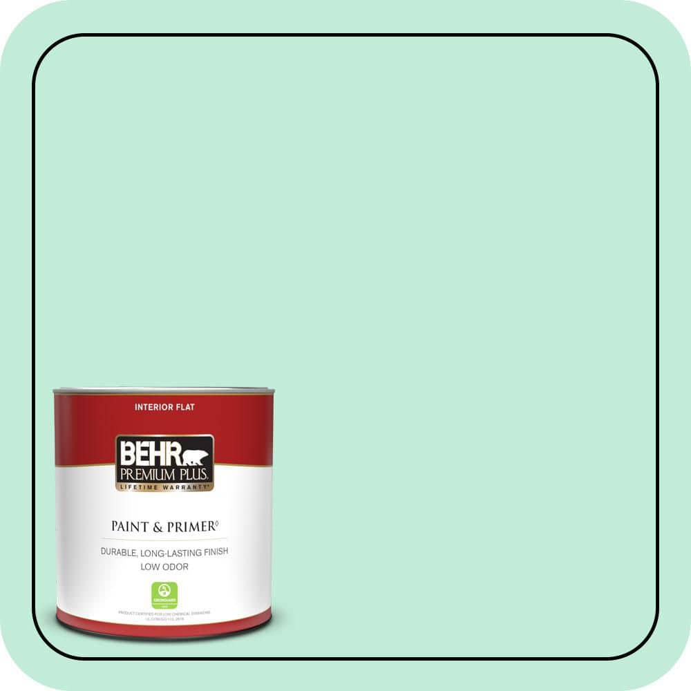 BEHR PREMIUM PLUS 1 qt. #470A-2 Seafoam Pearl Flat Low Odor Interior Paint & Primer