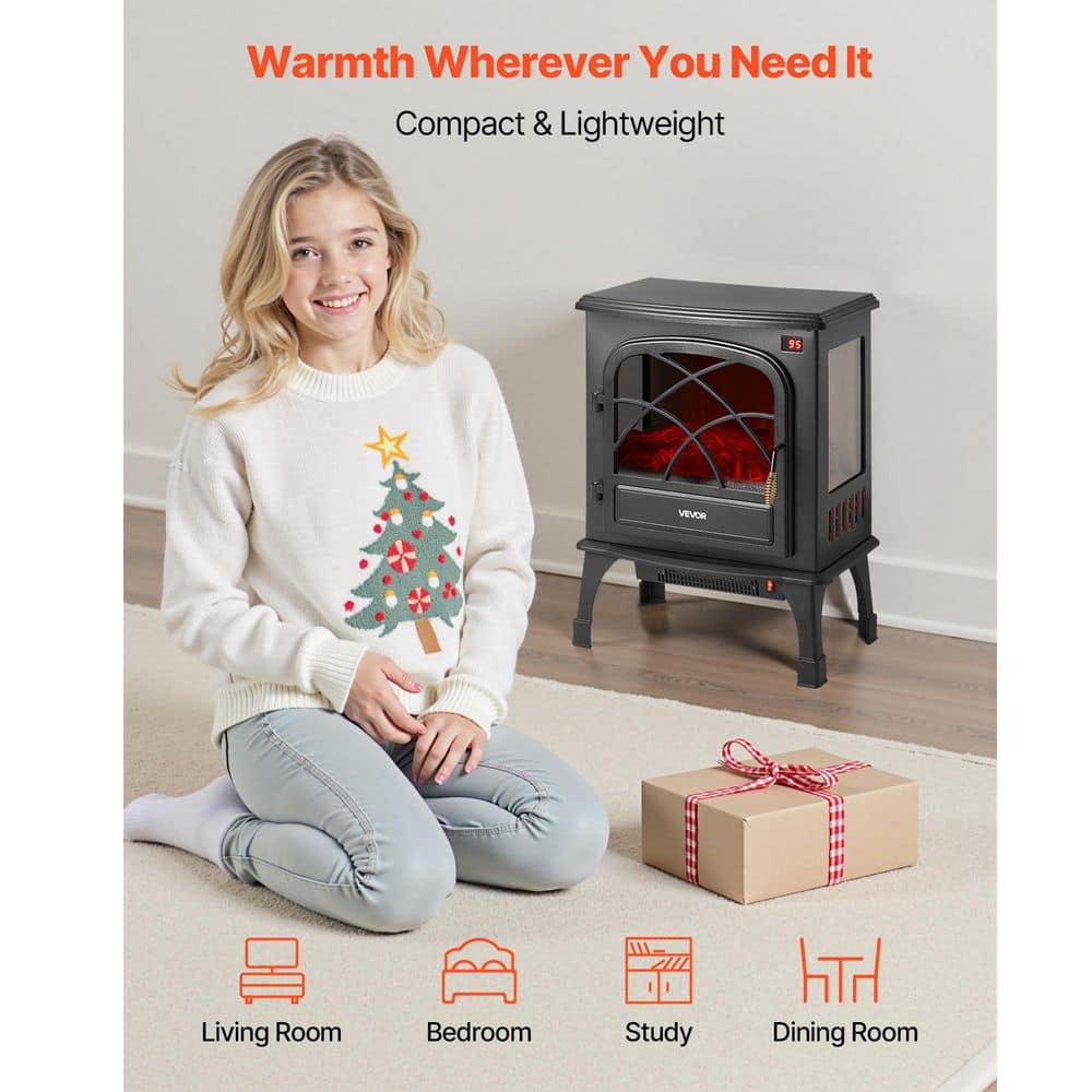 VEVOR 11.81 in. Freestanding Fireplaces, 1500W 5120BTU Portable Electric Fireplace Stove Heater, with Overheating Protection (2)