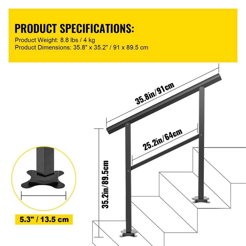 Tatayosi 35.2 in. H x 35.8 in. W Black Aluminium Outdoor Handrail Stair Railing (2)