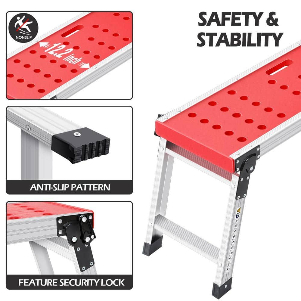 Angel Sar 3 ft. Aluminum Heavy Duty Folding Work Platform, 330 lbs. Adjustable Step Ladder with Anti-Slip Feet Cover (3)