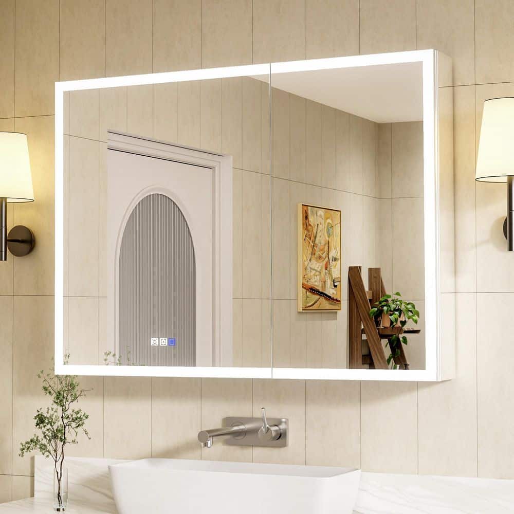ES-DIY Silwyn 40 in. W x 30 in. H Rectangular Aluminum Medicine Cabinet with Mirror