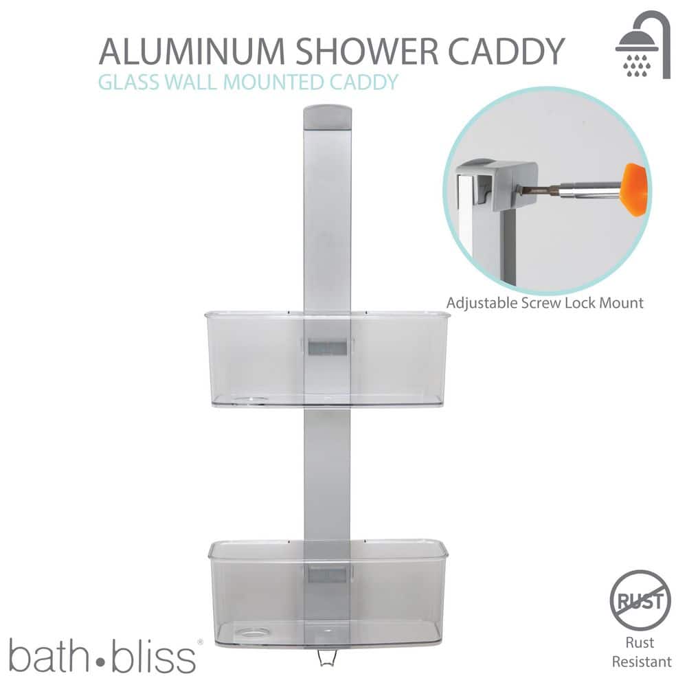 Bath Bliss Adjustable Rust Proof Aluminum 2 Tier Glass Door Shower Caddy (2)