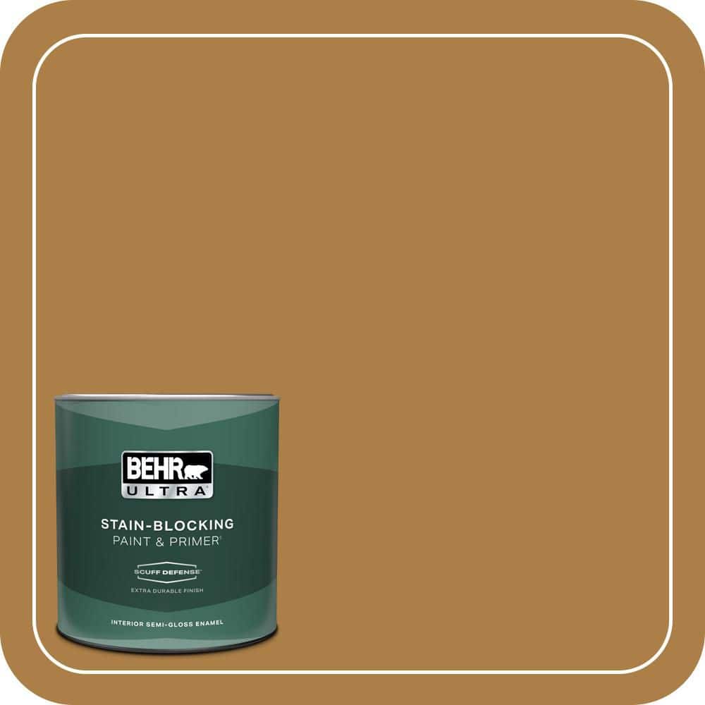 BEHR ULTRA 1 qt. #300D-6 Medieval Gold Extra Durable Semi-Gloss Enamel Interior Paint & Primer