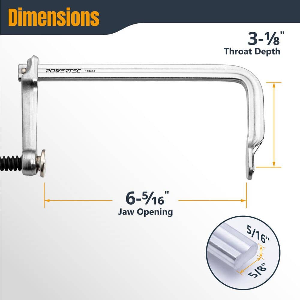 ‎POWERTEC 6 in. Heavy Duty F-Style Bar Clamps, 3-1/8 in. Throat Depth, 480 lb. Clamping Force, 6-5/16 in. Max. Opening (4-Pack) (3)