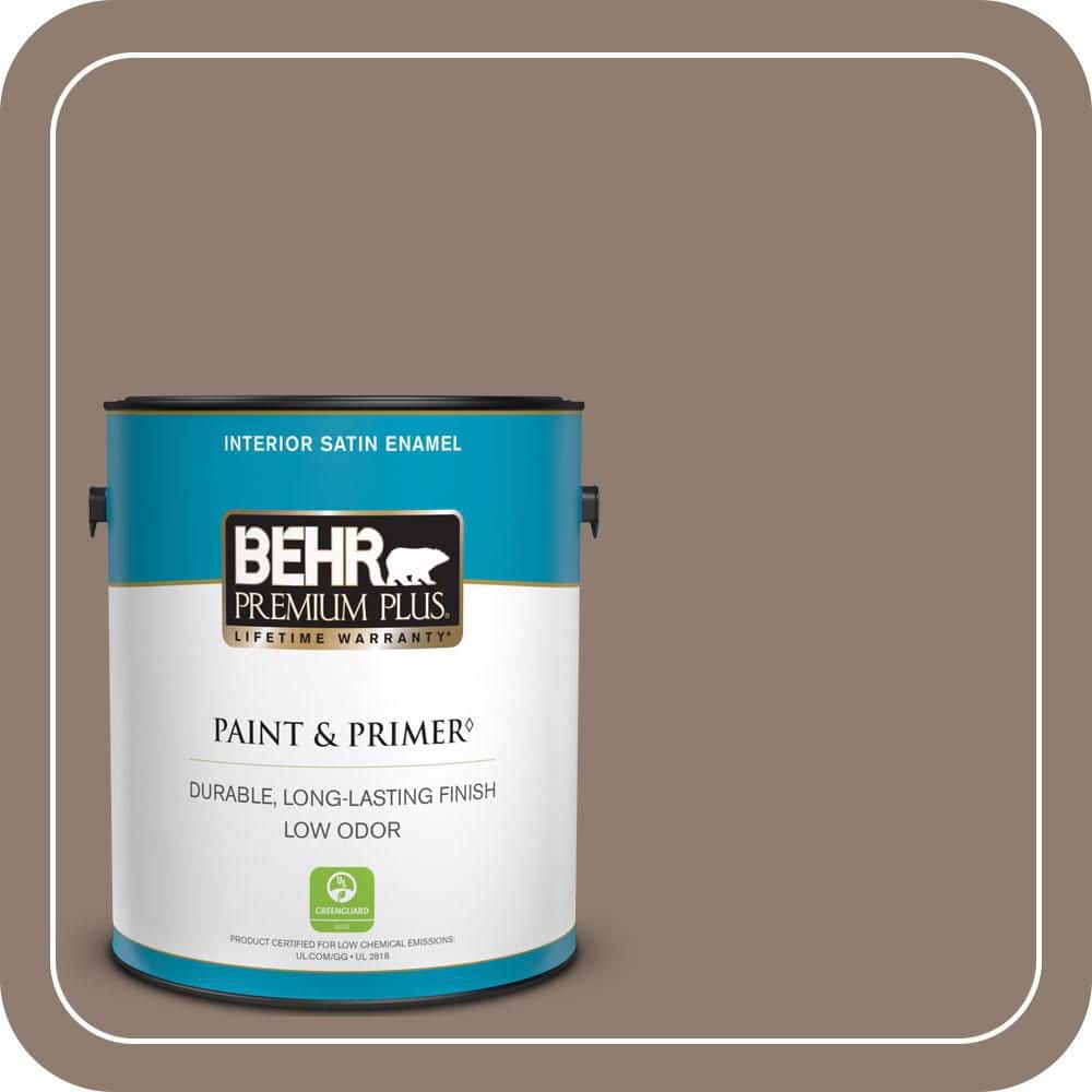 BEHR PREMIUM PLUS 1 gal. #N180-5 Bridle Leather Satin Enamel Low Odor Interior Paint & Primer