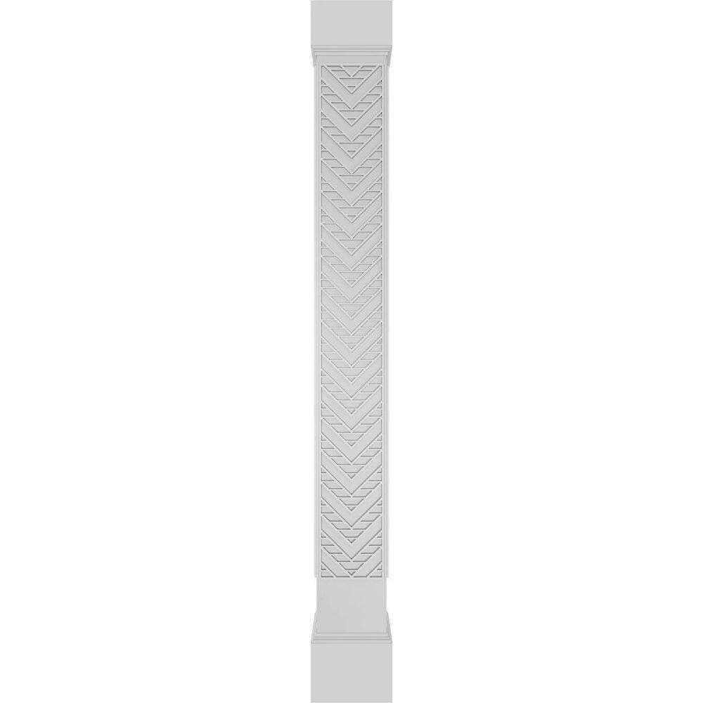 Ekena Millwork 7-5/8 in. x 8 ft. Premium Square Non-Tapered Gilcrest Fretwork PVC Column Wrap Kit with Mission Capital and Base (2)