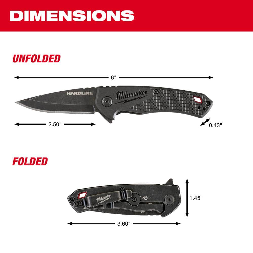 Milwaukee 2.5 in. Hardline D2 Steel Smooth Blade Pocket Folding Knife with Compact Jobsite Knife Sharpener (2-Piece) (3)